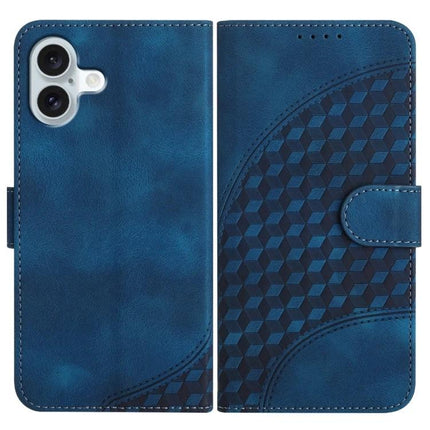 Elephant Head PU Case with Lanyard and Wallet Stand for iPhone 16 Pro Plus 16 - blue embossed PU leather wallet case with stand and lanyard
