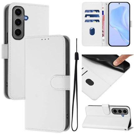 Leather Samsung Phone Case With Lanyard For Daily Hands Free Carry - white PU leather wallet case with card slots and wrist lanyard