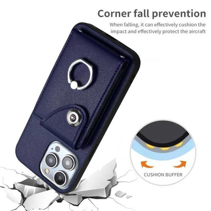 Organ Card Holder Case For iPhone 14 Pro Max 13 Pro Max 13 Pro SE 2022 2020 8 7 navy PU TPU card wallet ring holder with corner fall prevention