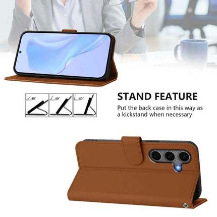 Leather Phone Case With Lanyard For Samsung brown PU leather folio case with kickstand and removable lanyard for hands-free use