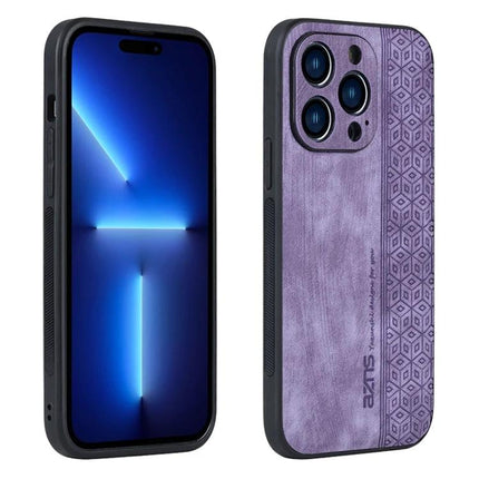 AZNS Phone Case For Everyday iPhone Protection purple leather TPU dual-material slim protective case showing front and back views
