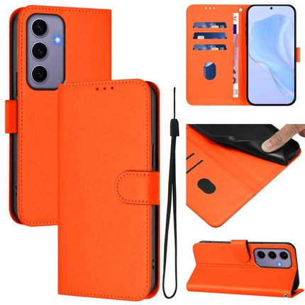 Leather Phone Case With Lanyard For Daily Carry And Easy Viewing On The Go For Commute — orange PU leather wallet case with card slots, TPU core, wrist strap, hands-free stand