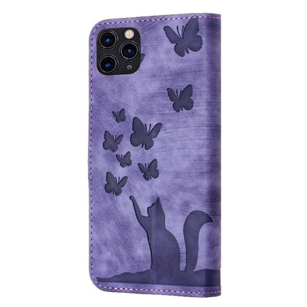 Stylish Flip Leather Phone Case With Card Slots purple wallet case with cat and butterfly design, PU leather with card slots