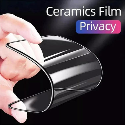Daily Privacy Film For iPhone Screen Protection On The Go For Everyday Privacy On Public Transport – ultra-thin ceramic privacy film shown flexed for commuting use