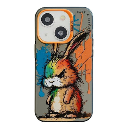 Protective Animal Pattern Phone Case For Daily Use - oil painting rabbit design, slim protective iPhone 13 case