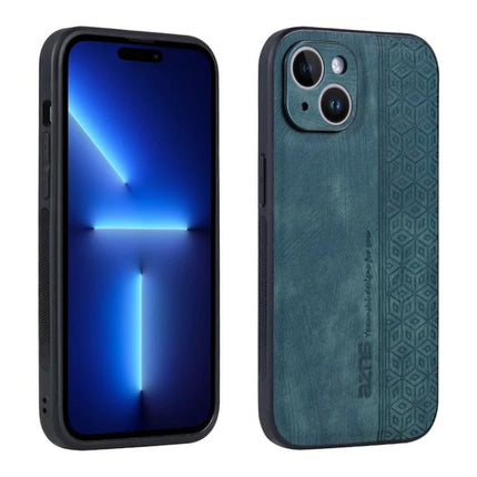 AZNS Phone Case For Everyday iPhone Protection in teal leather and TPU dual-material design showing front and back, slim protective fit