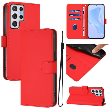 Leather Phone Case With Lanyard For Everyday Carry - red leather wallet phone case with card slots, removable lanyard and kickstand