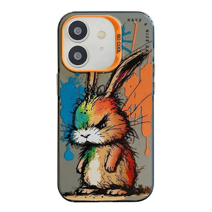 Stylish Animal Pattern Phone Case for iPhone Everyday Use — slim TPU PC case with colorful graffiti rabbit design, durable scratch and impact protection