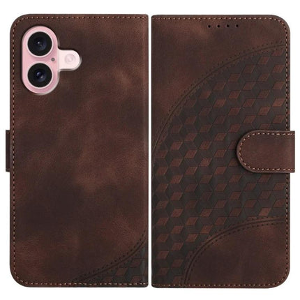 Elephant Head PU Case with Lanyard and Wallet Stand for iPhone 16 Pro Plus 16 - brown embossed PU leather wallet case with stand and lanyard