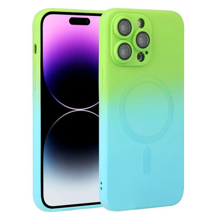 iPhone Gradient Case for Everyday Protection in green-to-blue ombre showing MagSafe ring and camera cutouts