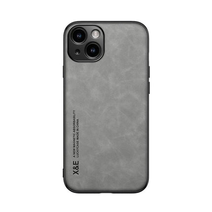 Leather Phone Case for Daily Use and Travel - gray PU leather exterior with TPU shell, slim protective case showing back and camera cutout