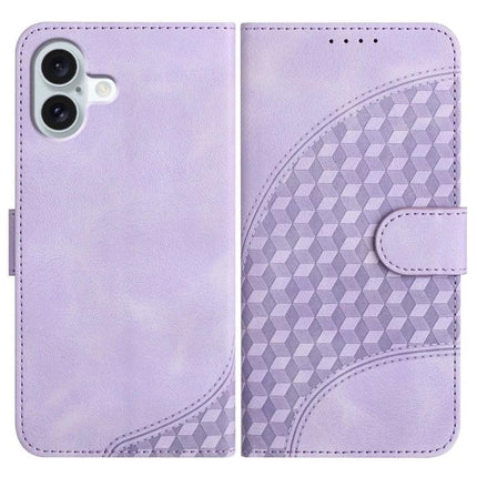 Elephant Head PU Case with Lanyard and Wallet Stand for iPhone 16 Pro Plus 16 - lavender embossed PU leather wallet folio with stand