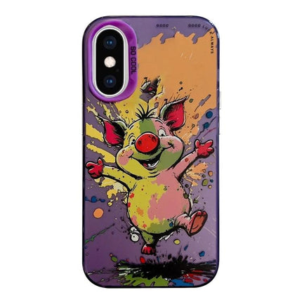 Animal Pattern Phone Case For Everyday Use - colorful cartoon pig splash design slim TPU frame with PC back protecting smartphone
