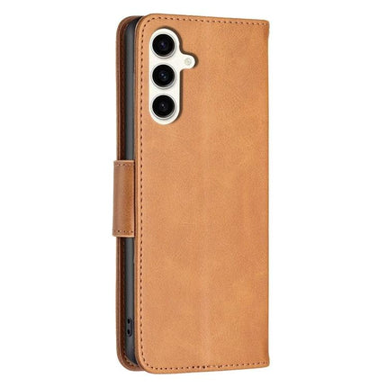 Protective Leather Flip Case With Card Storage in tan PU leather with TPU interior, magnetic closure and three camera cutouts