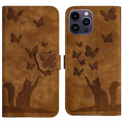 Leather Flip Phone Case With Card Slot For Daily Use - brown PU leather cat and butterflies wallet case with card slots