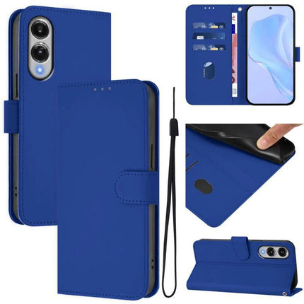 Leather Phone Case With Card Storage in blue PU leather wallet style with stand, card slots, wrist strap and TPU phone protector