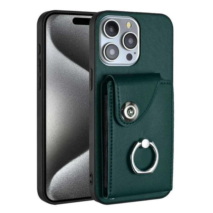 Card Holder Ring Stand Case For IPhone 16 And 15 Pro Max 15 Pro 15 Plus - green PU wallet case with ring stand and six card slots