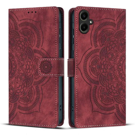 Leather Phone Case For Everyday Carry burgundy embossed wallet case with card slots and magnetic clasp