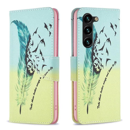 Leather Phone Case for Galaxy - Slim Everyday Protection for Daily Phone Handling floral feather bird print wallet folio for Samsung Galaxy S25