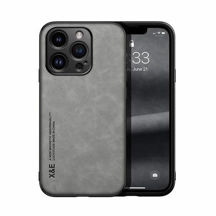 Magnetic Leather Phone Case for Everyday Travel Protection in gray TPU and PU leather with magnetic car mount compatibility