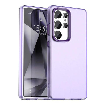 Essential Samsung Galaxy Phone Case for Everyday Protection - slim purple TPU PC PET blend case showing front and back, camera cutout and raised edges