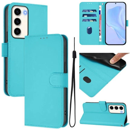 Leather Phone Case With Lanyard For Daily Essentials turquoise PU leather wallet case with card slots, TPU inner, wrist lanyard, kickstand