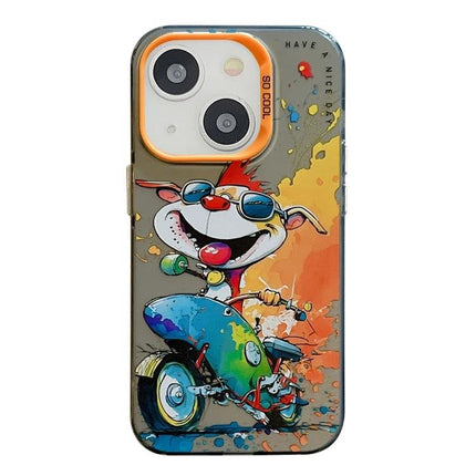 Protective Animal Pattern Phone Case For Daily Use - oil painting cartoon dog on scooter iPhone 13 protective case