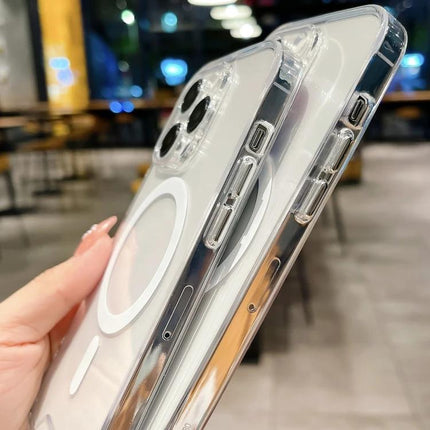 Acrylic Phone Case for Everyday Protection clear slim acrylic shell with TPU liner shown on iPhone protecting camera and edges