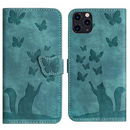 Stylish Flip Leather Phone Case With Card Slots teal cat and butterflies embossed PU leather wallet case with card slots