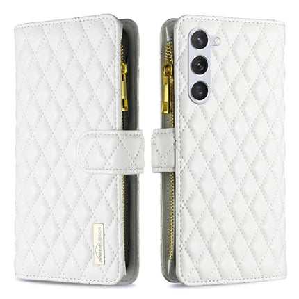 Versatile Flip Case With Card Slot white quilted PU wallet case with zipper compartment and detachable inner shell