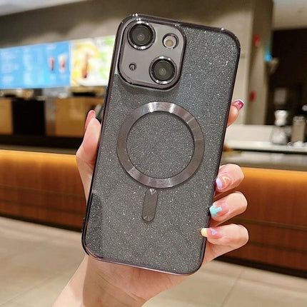Slim Phone Case for Daily Life glitter TPU slim protective case with MagSafe ring, hand-held in café setting