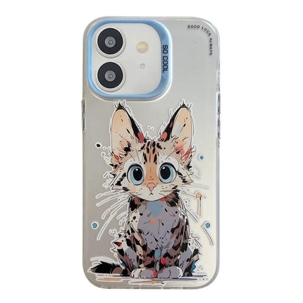 Stylish Animal Pattern Phone Case for iPhone Everyday Use - slim TPU PC iPhone case with cute cartoon kitten design, durable scratch and impact protection