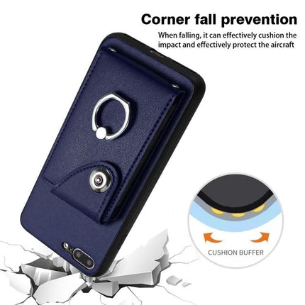 Organ Card Holder Case For iPhone 8 Plus 7 Plus With Ring Stand And 6 Card Slots - navy PU leather with ring stand and six card slots, TPU bumper protection
