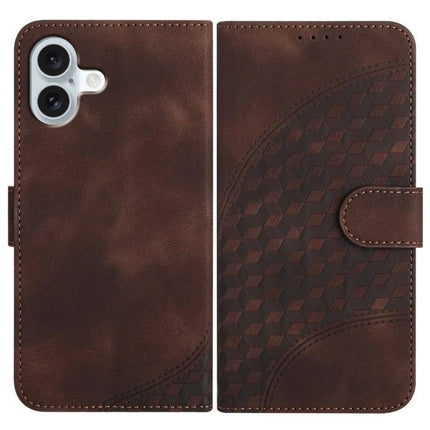 Elephant Head PU Case with Lanyard and Wallet Stand for iPhone 16 Pro Plus 16 - brown embossed PU leather folio with lanyard slot and kickstand
