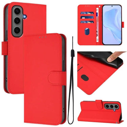 Leather Samsung Phone Case With Lanyard For Daily Hands Free Carry - red PU leather wallet case with card slots, stand function and detachable wrist strap