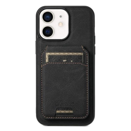 Suteni H16 Leather Detachable Wallet Back Case For IPhone 13 Pro And 12 Pro - black litchi PU leather magnetic wallet pocket with card slot
