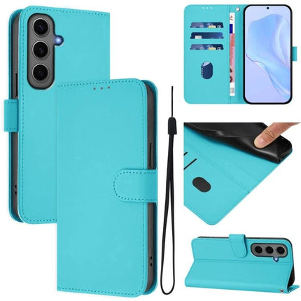 Leather Samsung Phone Case With Lanyard For Daily Hands Free Carry - turquoise PU leather wallet case with card slots, stand and detachable lanyard