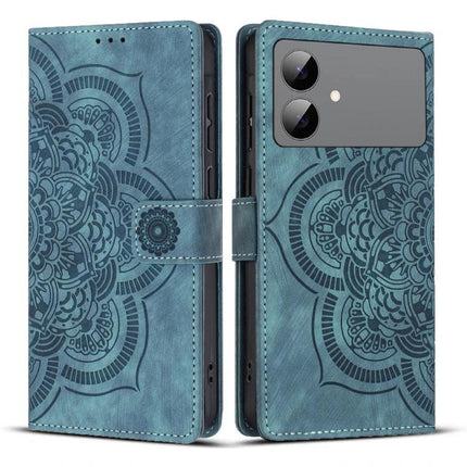 Everyday Leather Phone Case With Card Slots in teal mandala PU leather wallet case with two card slots and cash pocket