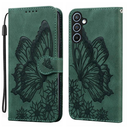 Leather Flip Case for Everyday Phone Protection - green PU leather wallet case with butterfly print, card slots and wrist strap