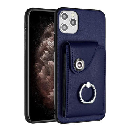 Organ Card Holder Ring Holder Case For iPhone 11 11Pro 11ProMax 12Mini 12Pro navy PU leather wallet case with ring kickstand and 6 card slots