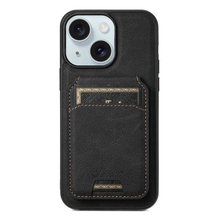 Durable Suteni Wallet Phone Case for Everyday Carry - black PU leather wallet case with card pocket and magnetic detachable design