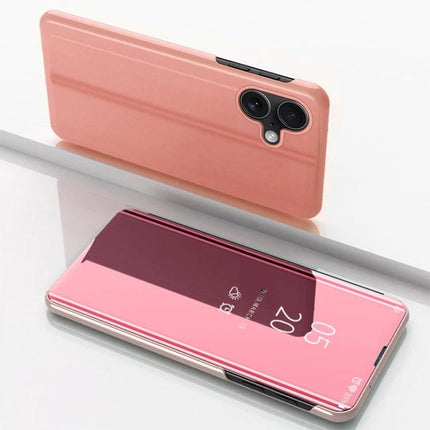 Leather Flip Case for iPhone Everyday Protection for Easy Viewing On Go Daily Use - pink genuine leather flip cover with stand and clear front view