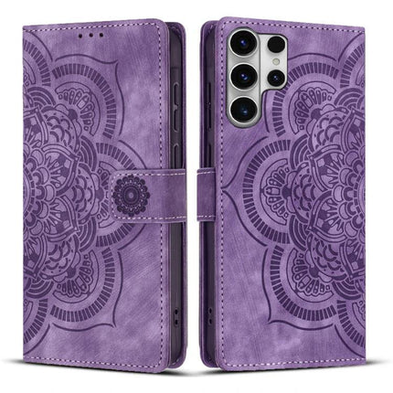 Everyday Leather Phone Case With Card Slots in purple mandala PU leather wallet with card slots and TPU shell