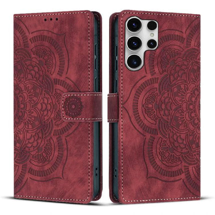Leather Phone Case With Card Storage For Everyday Use - red embossed wallet folio with multiple card slots and magnetic closure