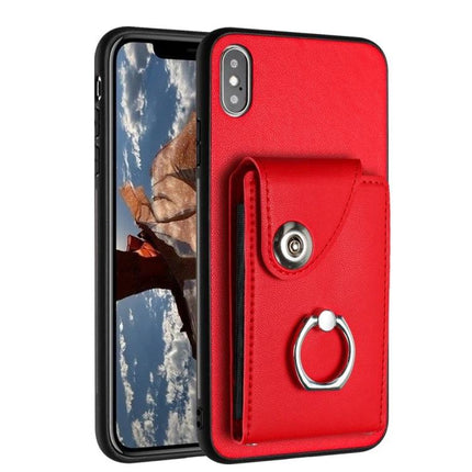 Organ Card Bag Ring Holder Case For iPhone 11 Pro X XS XR XS Max Wallet red PU leather phone case with ring holder and card slots