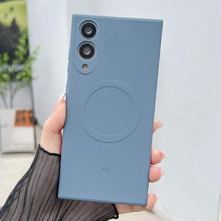 Silicone Protective Case For Samsung Phones Everyday Use - soft blue liquid silicone case with magnetic ring, slim durable protection for daily use