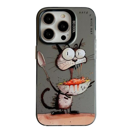 Animal Pattern Phone Case for Everyday Style and Protection - slim durable oil painting-inspired cat design with bowl and spoon