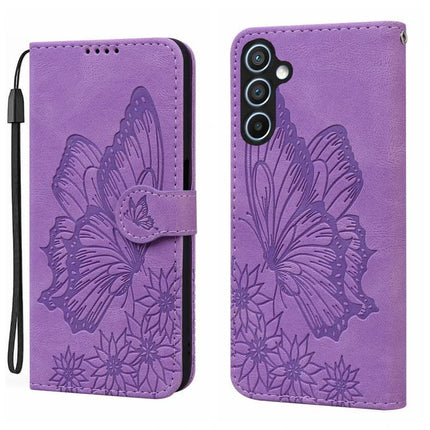 Leather Flip Case for Everyday Phone Protection in purple PU leather with embossed butterfly design and card slots