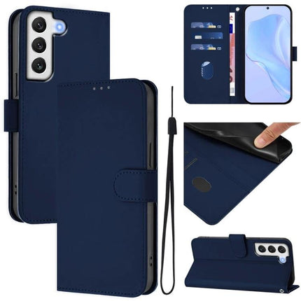 Leather Phone Case With Lanyard For Daily Essentials - navy PU leather wallet case with card slots, cash pocket, TPU protection and detachable lanyard