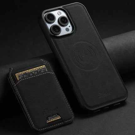 Durable Suteni Wallet Phone Case for Everyday Carry shown in black PU leather with detachable magnetic wallet and card pocket